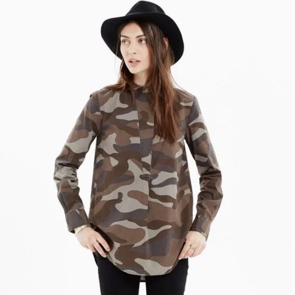 Madewell The Perfect Tunic Camo Cotton Women's Blouse Size Small